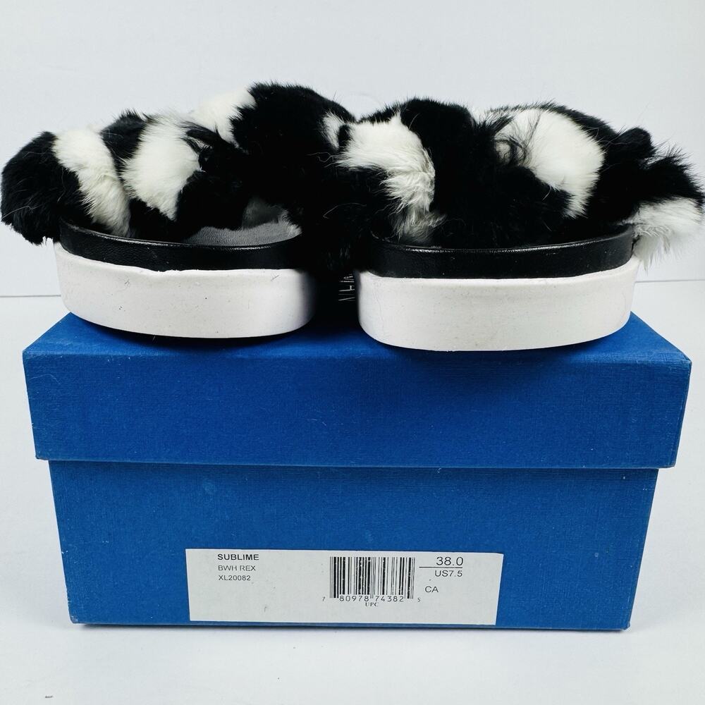 Stuart Weitzman Sublime Sandal Black White Rex Rabbit Fur Size 38 US 7.5 M NIB - Picture 6 of 6